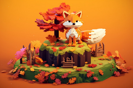 3D像素化狐狸模型图片