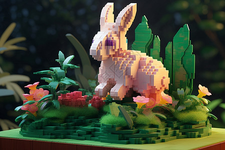 春天森林的兔子插图图片