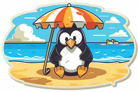 沙滩企鹅的卡通贴纸图片