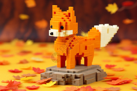 3D像素化狐狸图片