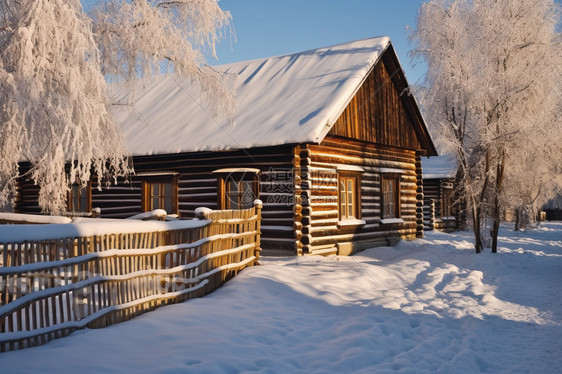 冬季的小木屋图片