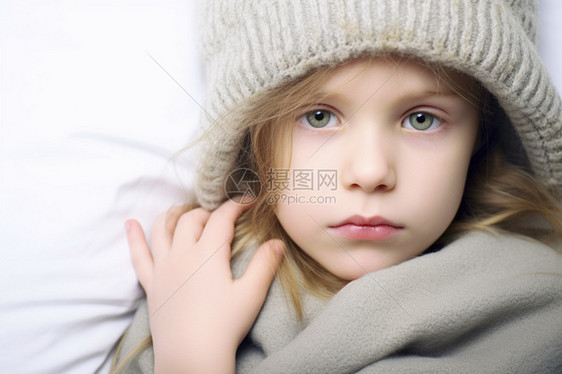 感冒的小女孩图片