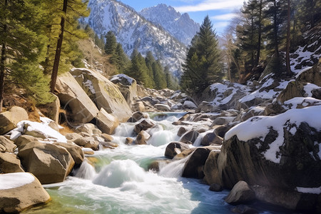 山间流动的河水图片