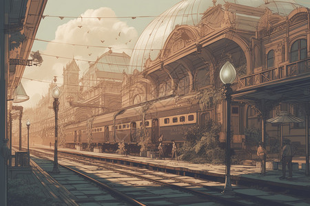 浪漫而梦幻的火车站插图图片