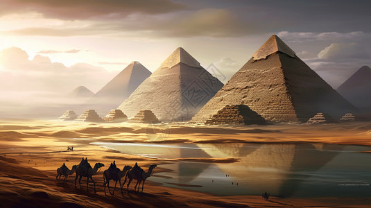 沙漠里的金字塔背景图片