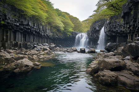 森林度假夏天玄武岩景区的美丽景观背景