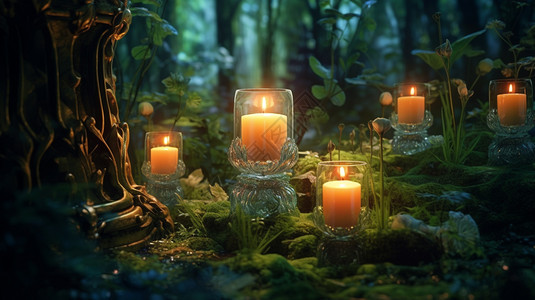 原生态森林里的蜡烛图片
