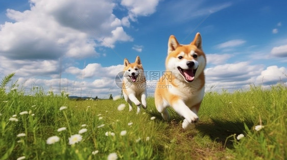 夏天草地上的狗狗图片