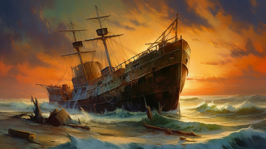 海洋中复古的船舶图片