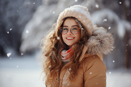 雪中微笑的女士图片