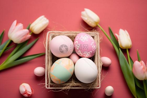 复活节鸡蛋和郁金香图片