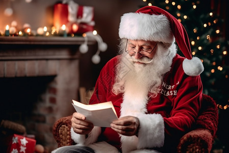 阅读书信的圣诞老人背景图片