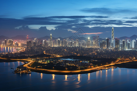 城市夜景鸟瞰图背景图片