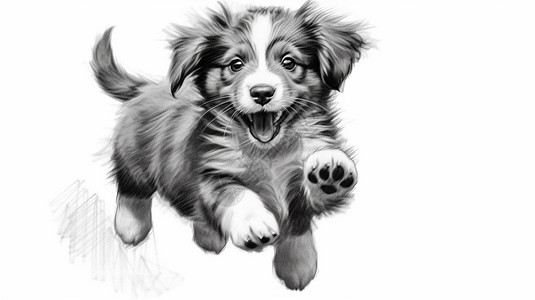素描风格的小狗插图图片