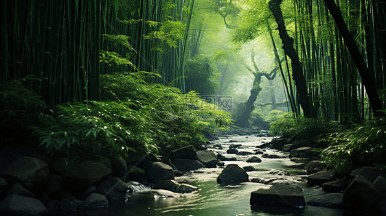 夏天竹林中的美丽景观图片