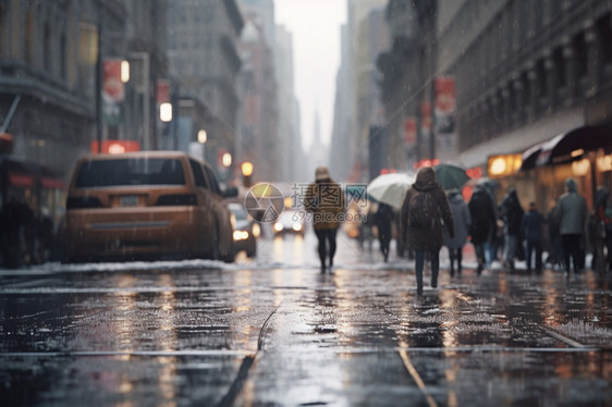 下雨天城市湿滑的道路图片