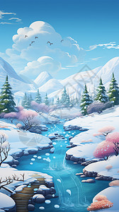 游戏风格的冬天雪景插图图片