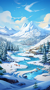 卡通风格冬天童话般的场景图片
