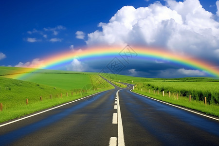 户外的公路和彩虹高清图片