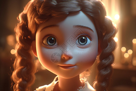 麻花辫的小女孩3d卡通人物背景图片