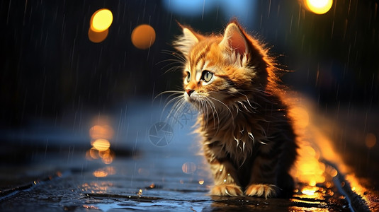 雨中孤独的小猫图片素材