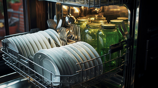 厨房中的智能洗碗机图片