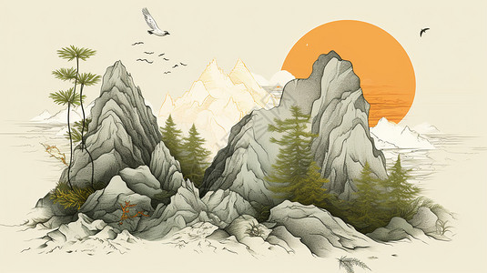 山间景观的艺术插图图片