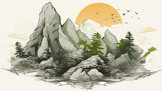 中国山水的水墨画图片