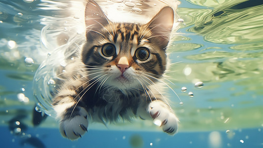 游泳的小猫特写镜头图片