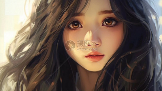 卡通风格大眼睛女孩创意插图图片