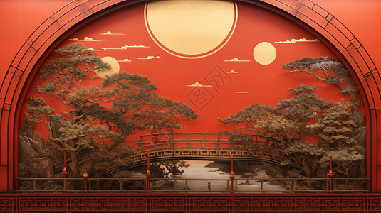 中式红色舞台背景背景图片
