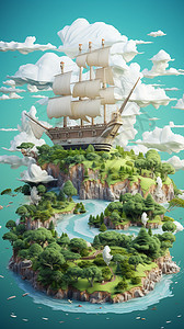 创意帆船海岛地图图片