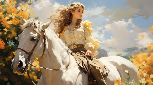 花丛中骑马的少女图片