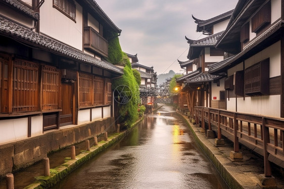 雨后城镇潮湿的街道图片