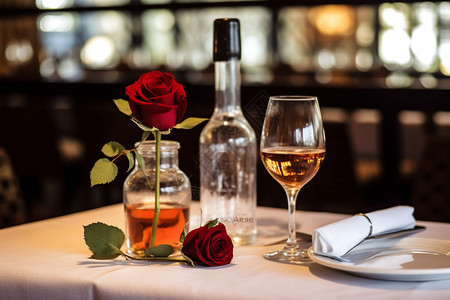 餐厅桌子上的玫瑰花图片