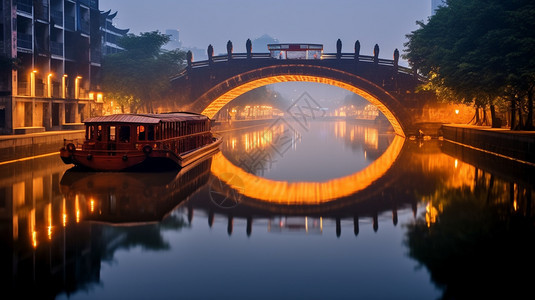 江南水乡的夜晚美景背景图片