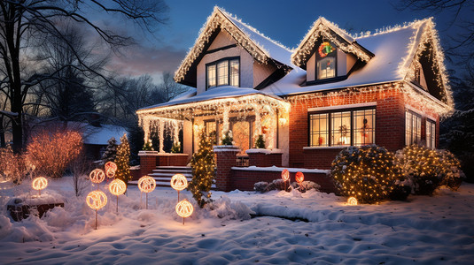 冬天夜晚白雪皑皑的房屋图片