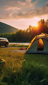 露营地的帐篷背景图片