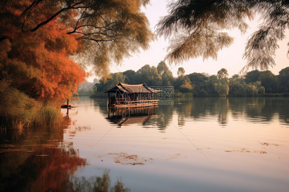 美丽的秋季湖景图片