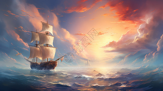 海上古代商船艺术插图高清图片