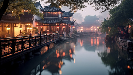 江南水乡的美丽景观背景图片