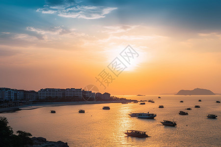 湛江海边海边日落的唯美风景背景