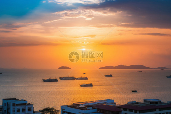 日落港口的风景图片