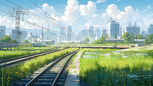 城市里的铁路轨道图片