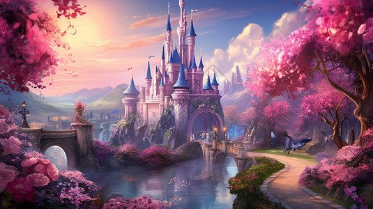 梦幻城堡油画插图图片