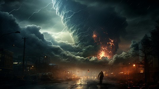自然灾害对城市的损坏概念图背景图片