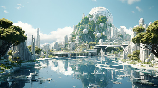 未来派梦幻岛屿插图图片