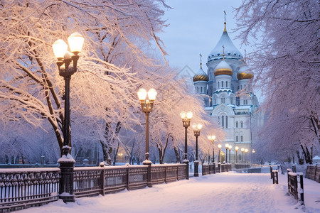 城市街道雪景冬天的街道背景