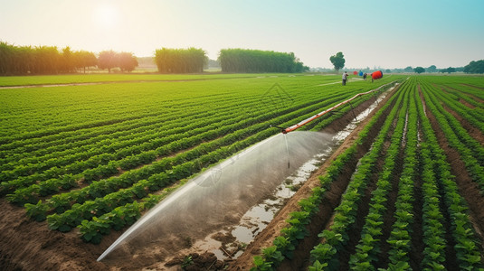 农田中的自动化灌溉图片