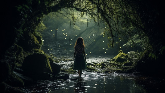 神秘森林的女孩图片